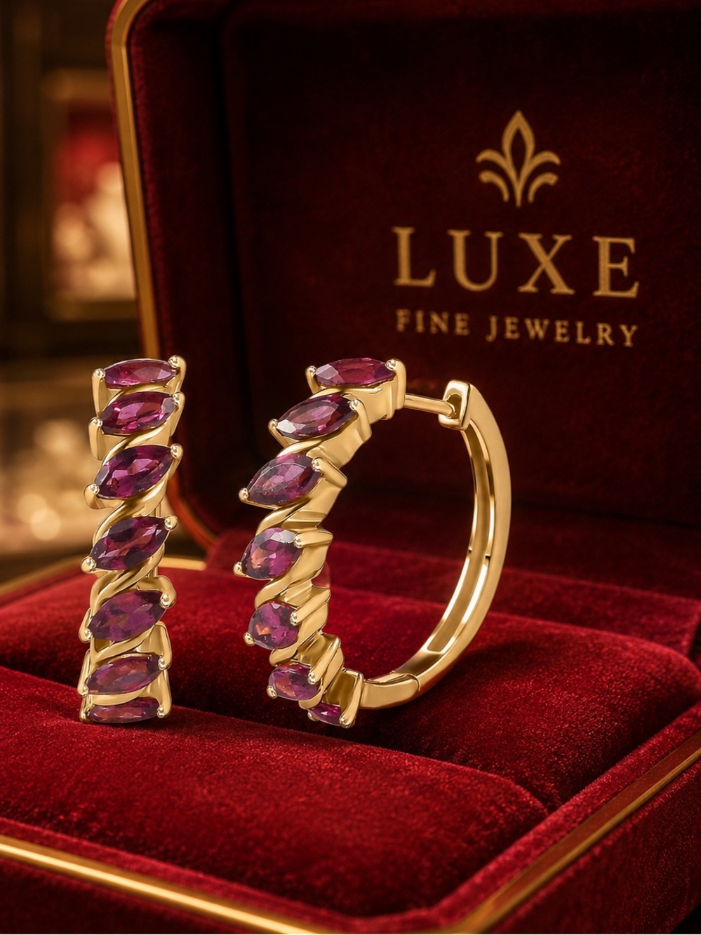 Orissa Rhodolite Garnet Hoop Earrings in 18k Yellow Gold Plated 4.20 ctw